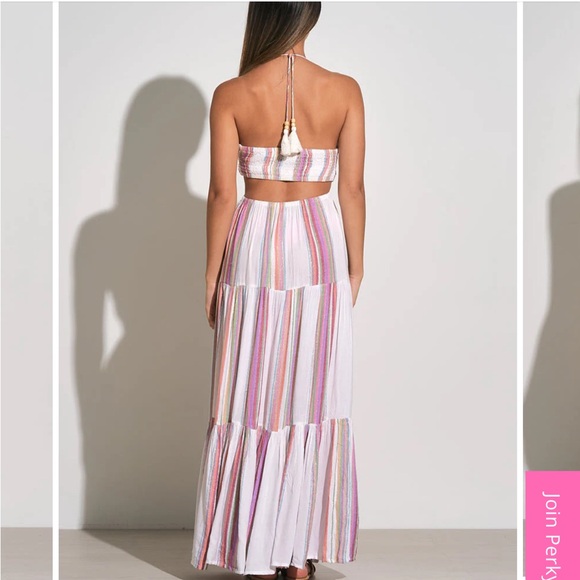 Elan Maxi Tie Neck Tiered Maxi Dress - Picture 3 of 4